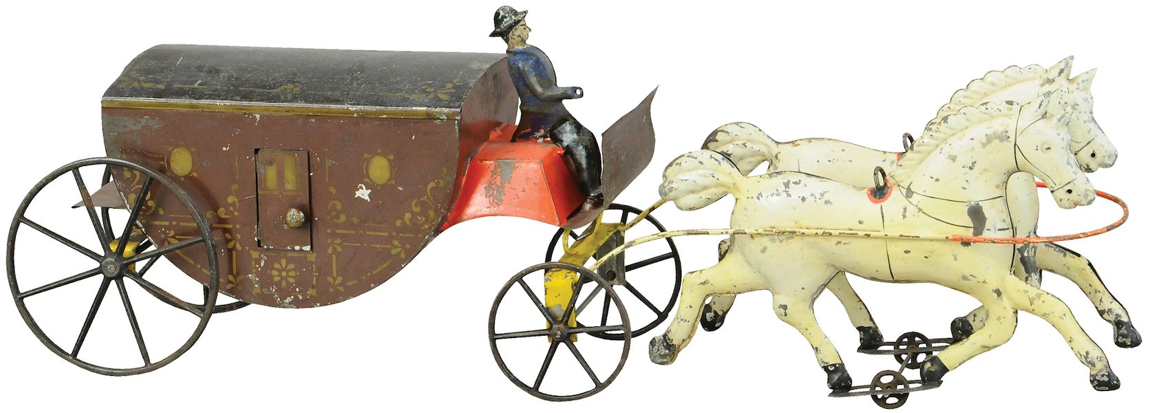 Large Hull & Stafford horse-drawn carriage, 19in long. Sold for $3,600