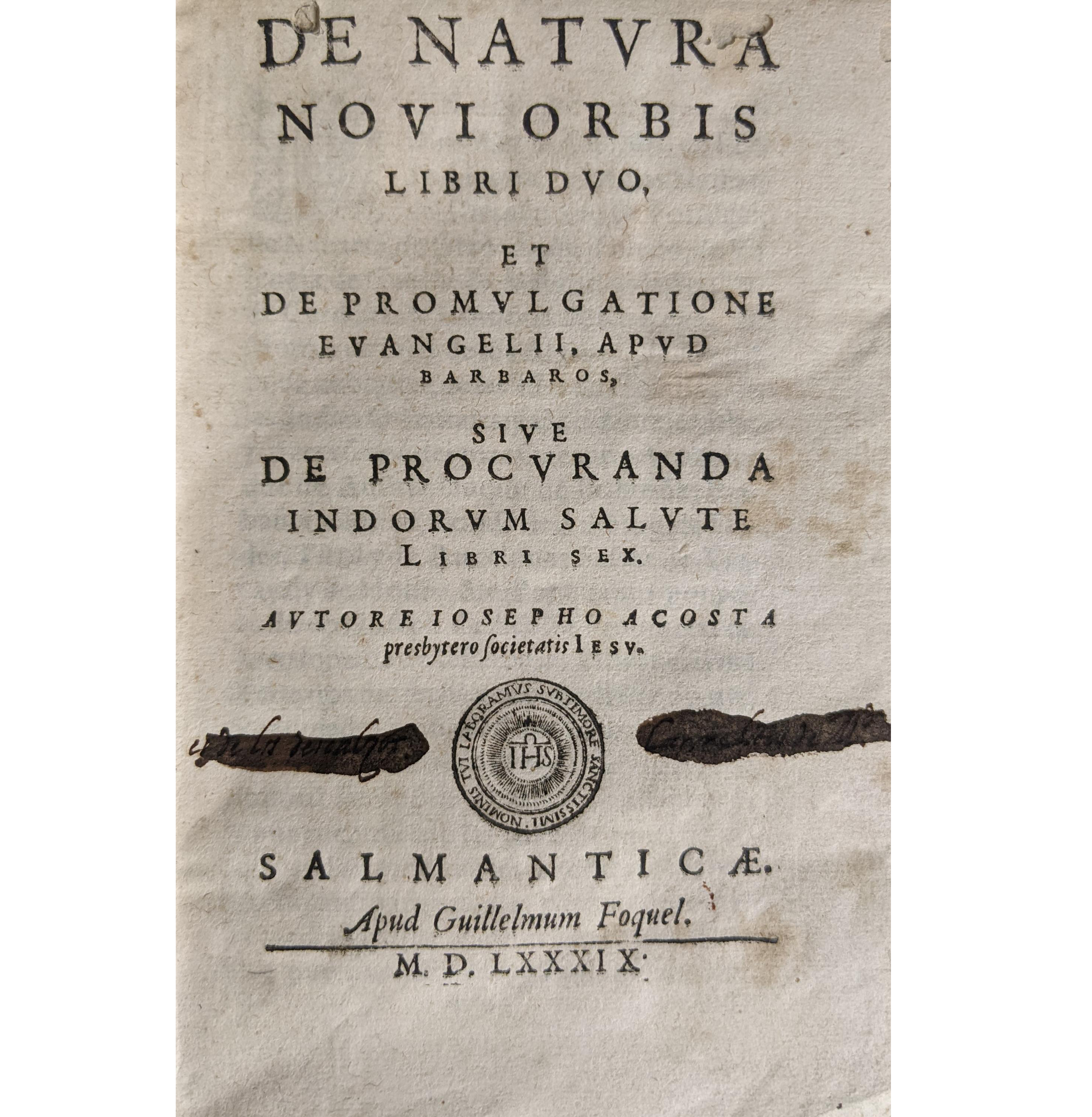 This first edition copy of ‘De natura Novi Orbis libri duo’ by Jose de Acosta, dated 1589 on the title page but 1588 on the second title page and colophon, should bring $2,000-$3,000. Image courtesy of Quinn’s Auction Galleries