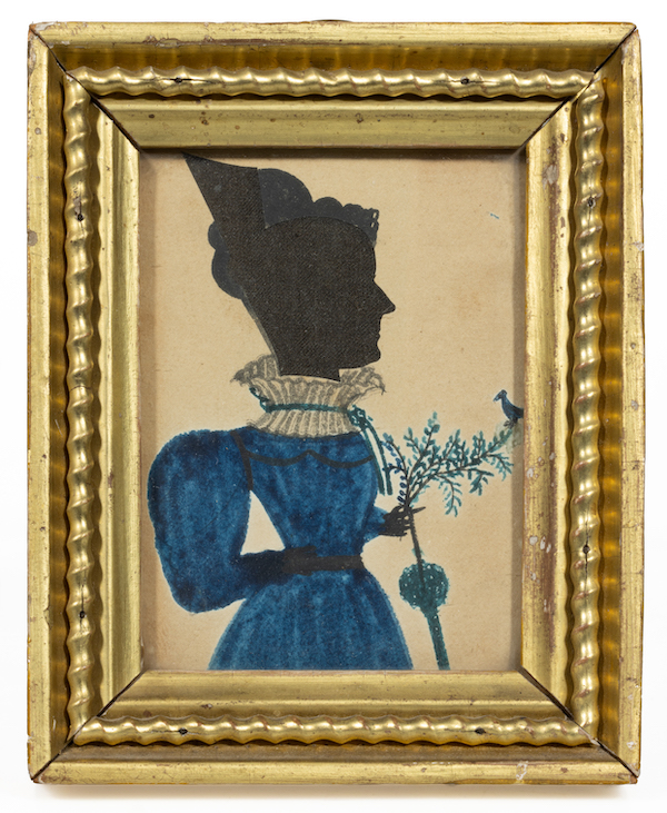 Puffy Sleeve Artist folk art hollow-cut silhouette of a lady, estimated at $6,000-$9,000