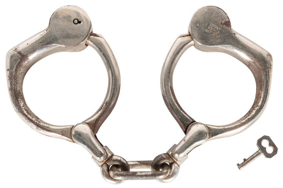 Tower Bean Pattern handcuffs believed to have been owned by Harry Houdini, estimated at $3,000-$5,000