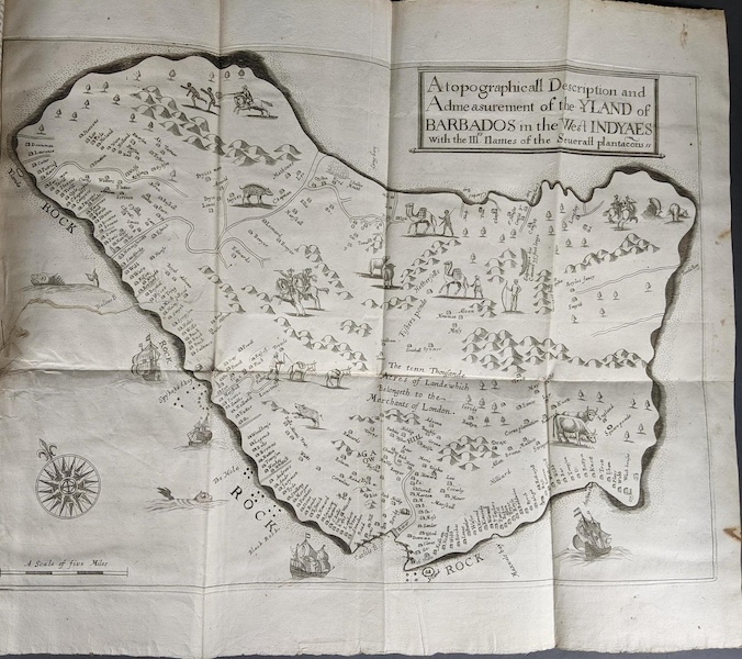 Second edition copy of ‘A True & Exact History of the Island of Barbadoes (1673),’ by Richard Ligon, with a folding map of the island, three charts and six plates, estimated at $1,500-$2,500. Image courtesy of Quinn’s Auction Galleries