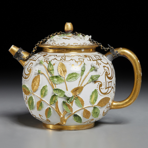  Circa-1720 Hausmaler Meissen silver-mounted teapot, estimated at $800-$1,200