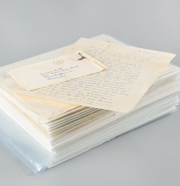 Main lot shot of the 42 love letters Bob Dylan, then Bob Zimmerman, wrote to Barbara Ann Hewitt in the 1950s. Imagescourtesy of RR Auction and © the estate of Barbara Hewitt