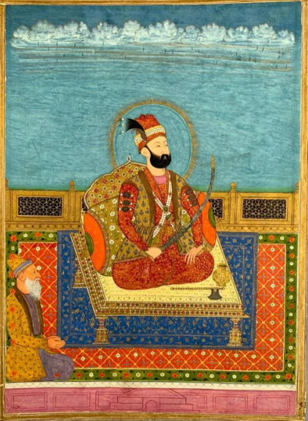 A Mughal opaque watercolor and gold on paper miniature depicting an emperor seated upon a jeweled throne chair earned $16,000 plus the buyer’s premium in February 2021. Image courtesy of Neue Auctions and LiveAuctioneers