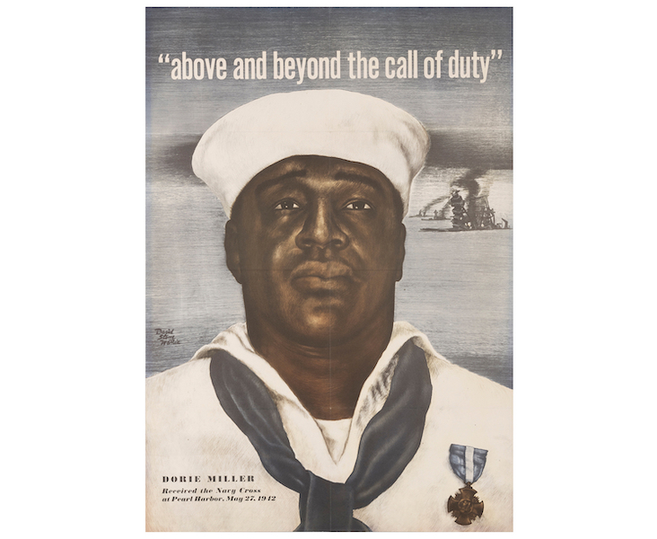1943 poster touting the Pearl Harbor heroism of Doris ‘Dorie’ Miller, the first Black American to win the Navy Cross, estimated at $3,000-$5,000