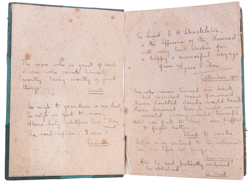 Copy of Robert Browning’s ‘Poetical Works’ carried by Ernest Shackleton during the 1907-1909 Nimrod expedition, $96,000