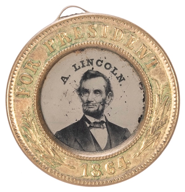 Abraham Lincoln side of a double-sided 1864 presidential campaign medal, estimated at $2,000-$3,000