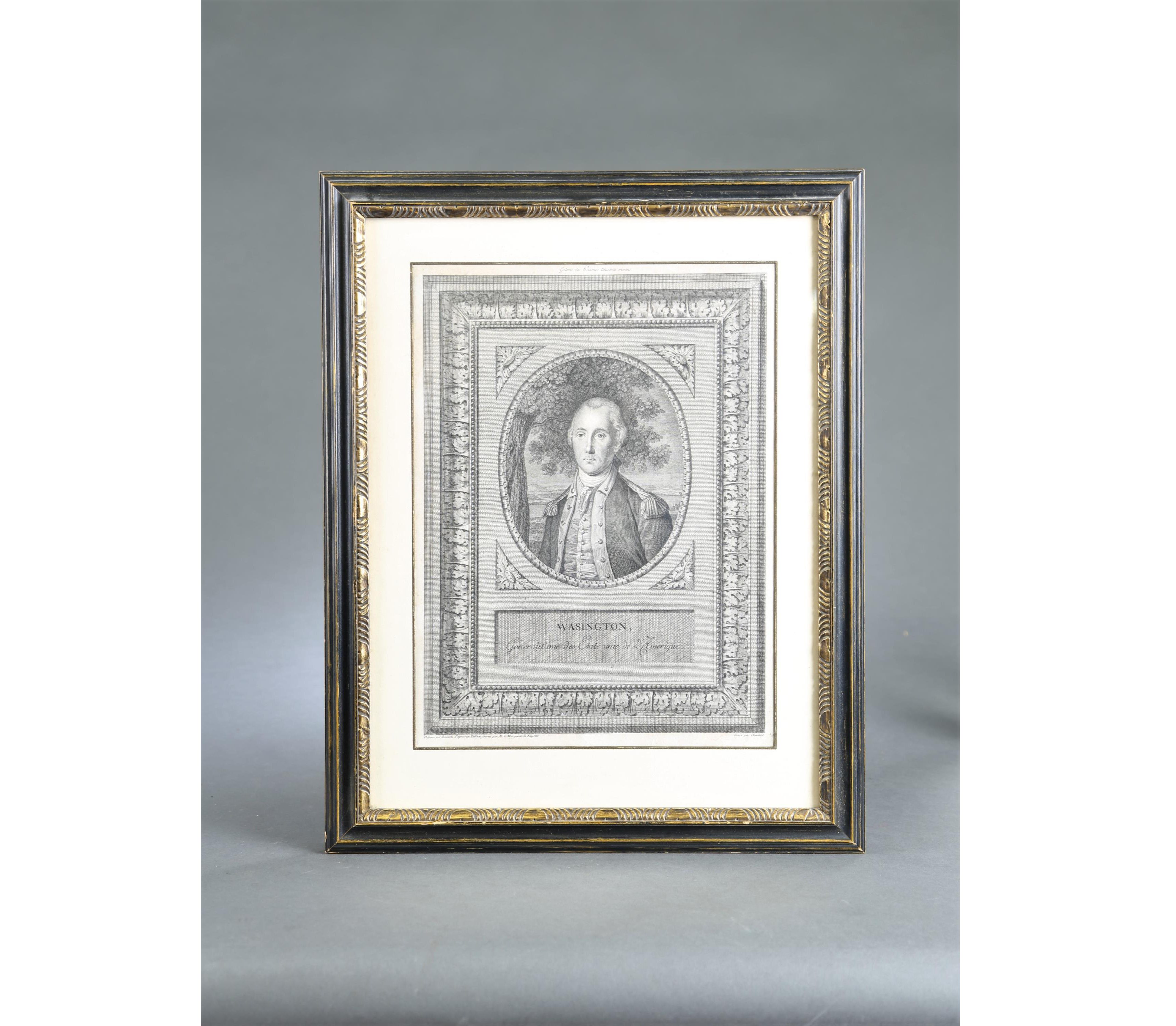 Extremely rare first state engraving of a full bust drawing of George Washington in uniform, executed by the French engraver Juste Chevillet and drawn in Paris circa 1785 by Michel-Honore Bounieu, estimated at $700-$1,000. Image courtesy of Quinn’s Auction Galleries