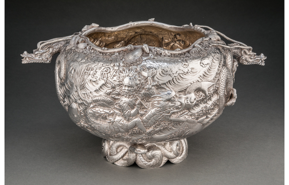 Gorham Mfg. Co. partial gilt silver punch bowl-form yachting trophy, estimated at $100,000-$150,000. Image courtesy of Heritage Auctions