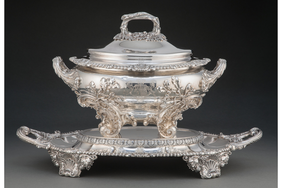 John Bridge silver covered tureen on stand, estimated at $30,000-$50,000. Image courtesy of Heritage Auctions