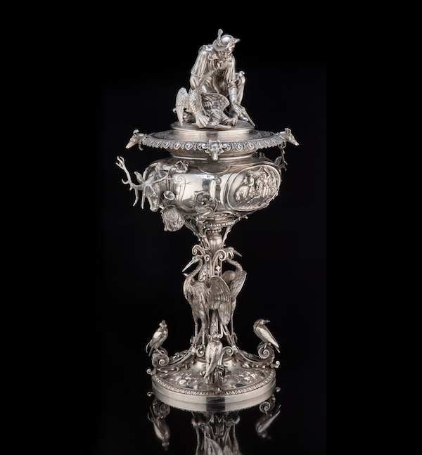 Lilford falconry-themed centerpiece by John Samuel Hunt, estimated at $60,000-$80,000. Image courtesy of Heritage Auctions