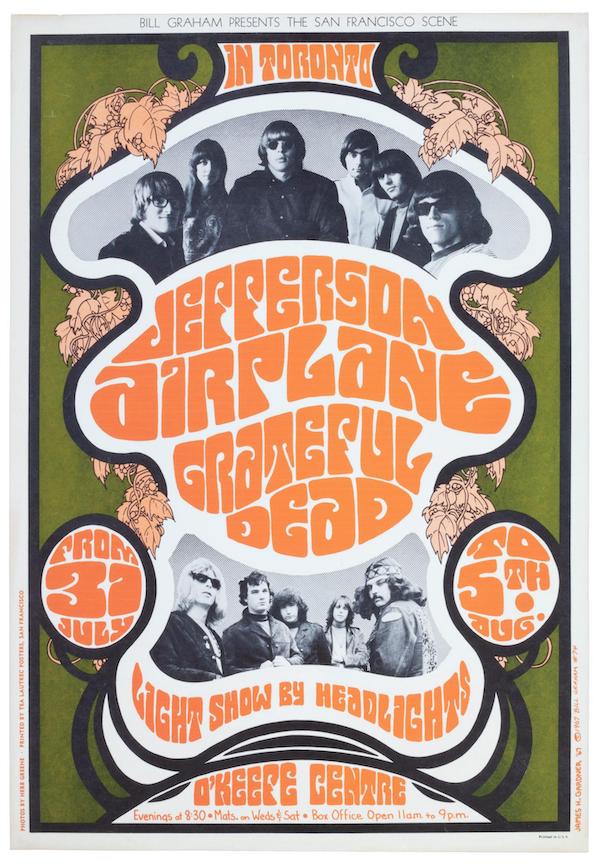 1967 Bill Graham Presents poster featuring Jefferson Airplane and the Grateful Dead, estimated at $4,000-$6,000