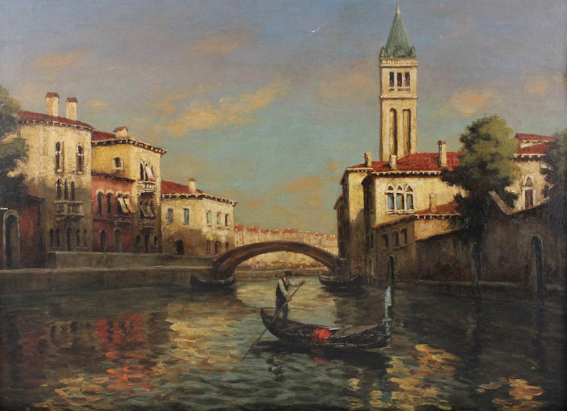 Venetian canal scene by Bouvard, estimated at $2,000-$4,000