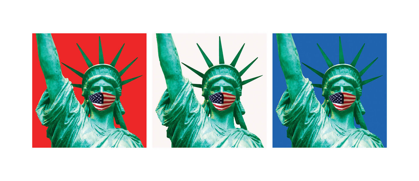  Bonnie Lautenberg, ‘Even Lady Liberty Lost Some of Her Freedoms in 2020,’ 2020. From the collection of the New York Historical Society Museum. SEG Lightbox, 6 by 6ft. Courtesy of the artist Bonnie Lautenberg