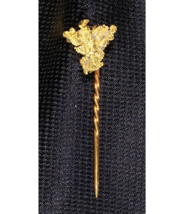 California Gold Rush stick pin with a gold nugget, recovered from the S.S. Central America, estimated at $1,000-$100,000. Image courtesy of Holabird Western Americana Collections