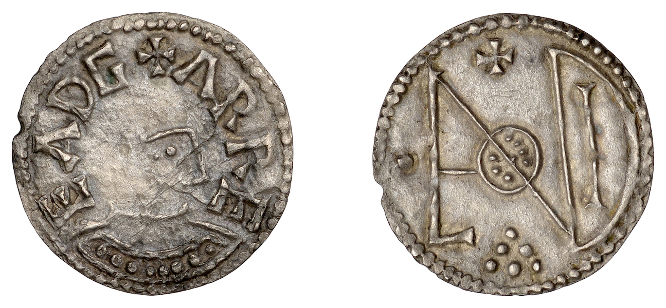 London monogram-type halfpenny from King Eadgar’s era, £7,500. Image courtesy of Noonans