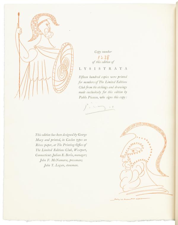 Copy of ‘Lysistrata’ signed by Pablo Picasso, estimated at $5,000-$8,000