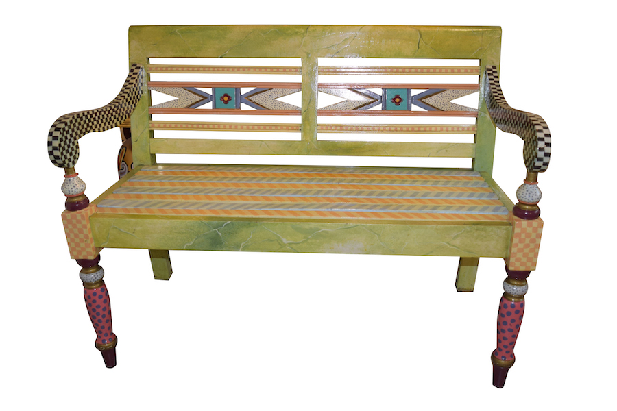 Two MacKenzie-Childs-style floral benches (one shown) made by Anna Davis, each estimated at $300-$600