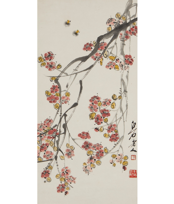 Untitled Qi Baishi watercolor on paper under glass, estimated at $15,000-$20,000