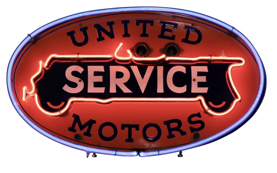  American-made 1930s United Motors Service single-sided porcelain neon sign, CA$15,340