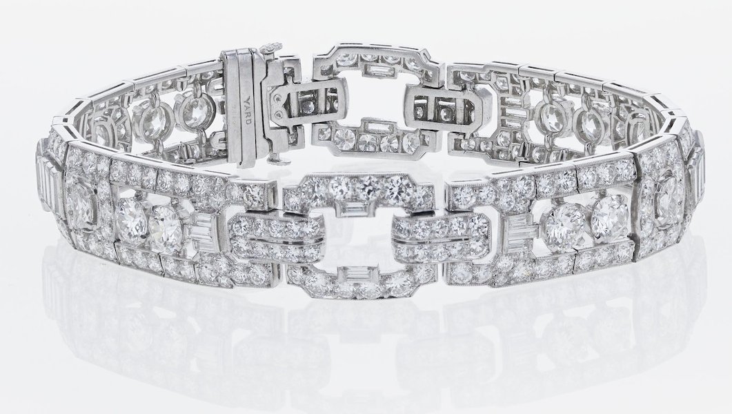 Diamond and platinum bracelet by Raymond Yard, estimated at $10,000-$15,000