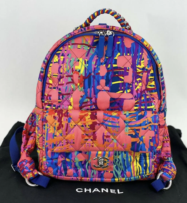 Chanel backpack in multicolor quilted, printed Foulard fabric, estimated at $3,500-$4,500