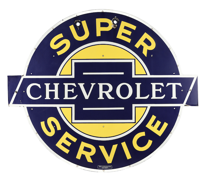 American 1940s Chevrolet Super Service dealer porcelain and neon sign, estimated at CA$12,000-$15,000