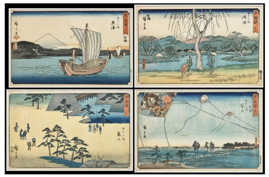 A group of 36 woodblocks by Hiroshige from the series Fifty-Three Stations of the Tokaido earned $16,000 plus the buyer’s premium in January 2018. Image courtesy of I.M. Chait Gallery/Auctioneers and LiveAuctioneers.