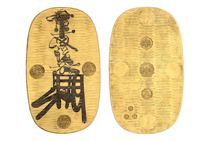 Manen era gold Oban Japanese coin, £14,000. Image courtesy of Noonans