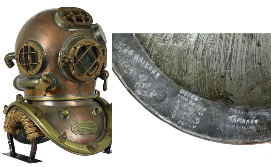 US Navy 1943 Mark V diving helmet used at Pearl Harbor to dive the USS Arizona, estimated at $5,000-$10,000