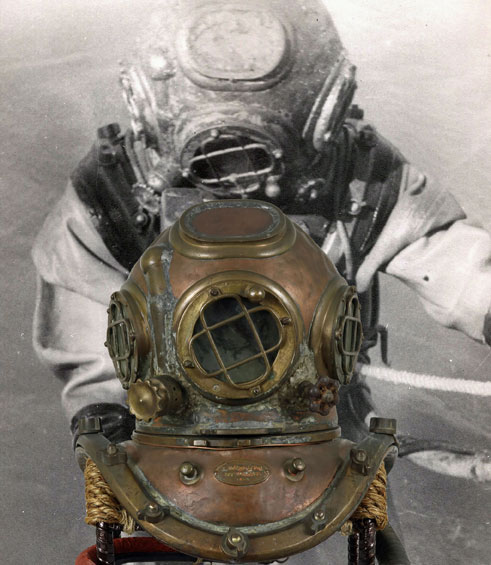 A.J. Morse diving helmet from 1900, worn during construction of the Golden Gate Bridge in San Francisco and offered with photographic and written documentation, estimated at $5,000-$10,000