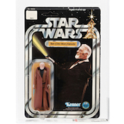 Encased Star Wars (1978) 3.75in Ben (Obi-Wan) Kenobi 12 Back-A double-telescoping lightsaber action figure with SKU on footer denoted earlier production, AFA 75 Ex+/NM. Extremely rare and only the third carded specimen of its type ever to be offered by Hake’s. Estimate $100,000-$200,000. Image courtesy of Hake’s Auctions