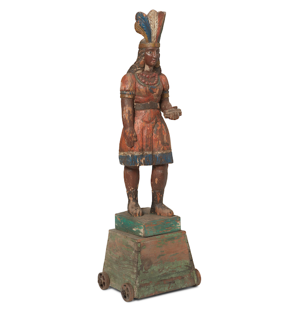 Cigar store Native American figure in the style of Samuel Robb, estimated at $6,000-$8,000