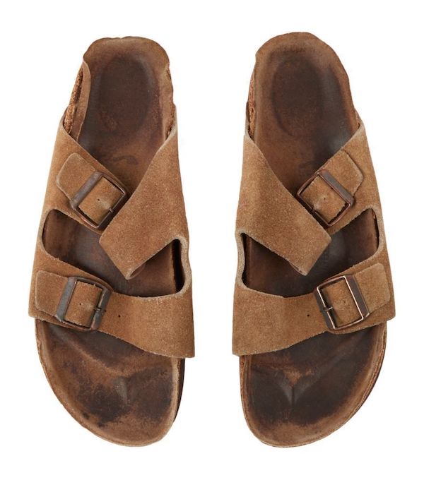 Brown suede Birkenstocks that belonged to the late tech entrepreneur Steve Jobs sold for $218,750 on November 13. Image courtesy of Julien’s Auctions