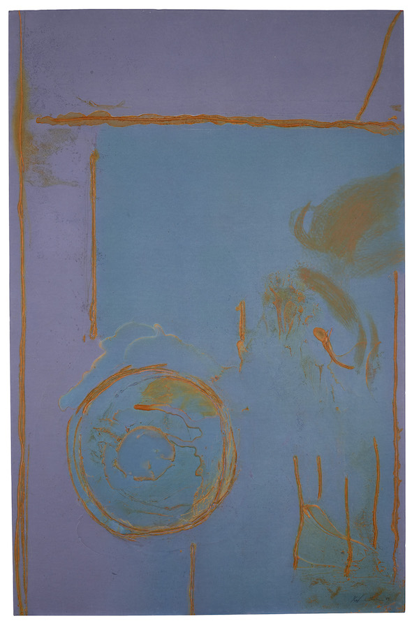 Helen Frankenthaler (American, 1928-2011), ‘Guadalupe,’ 1989, Edition 8/74 Mixografia on paper, 69 by 45in. (175.26 by 114.3cm). Bowdoin College Museum of Art, Brunswick, Maine, gift of the Helen Frankenthaler Foundation, 2019.28.7. © 2022 Helen Frankenthaler Foundation, Inc. / Artists Rights Society (ARS), New York / Mixografia, Los Angeles. Photography by Tim Pyle, Blue Light Studio.