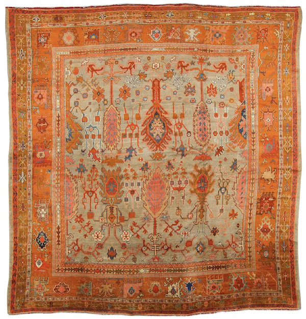 A West Anatolia Oushak rug dating to the late 19th century achieved $30,000 plus the buyer’s premium in December 2018. Image courtesy of Material Culture and LiveAuctioneers