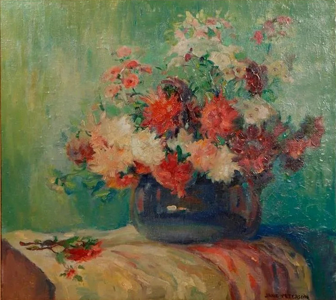 Jane Peterson floral still life, estimated at $4,000-$6,000