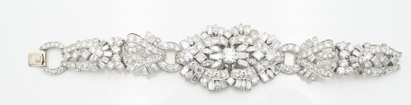 Convertible Art Deco-style platinum and diamond bracelet, $15,000-$25,000