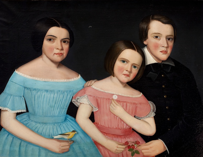 Ammi Phillips (1788–1865), Stockbridge, Massachusetts, ‘Three Children of Henry Joslen Carter,’ 1860,. Oil on canvas, 28 ¾ by 37 ½in. Collection American Folk Art Museum, New York. Gift of Cynthia K. Easterling in honor of her grandmother Grace E. Carter, 2012.5.1 Photo by Heritage Auctions, Inc.