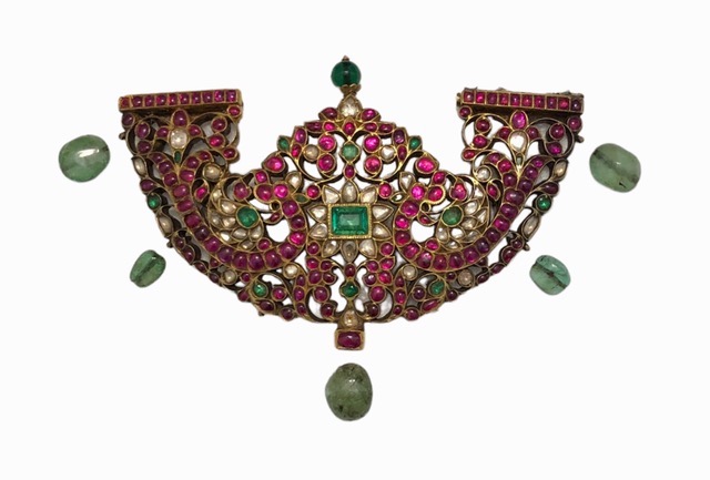 South Indian 22K gold, emerald, diamond and ruby pendant, estimated at $3,000-$5,000 