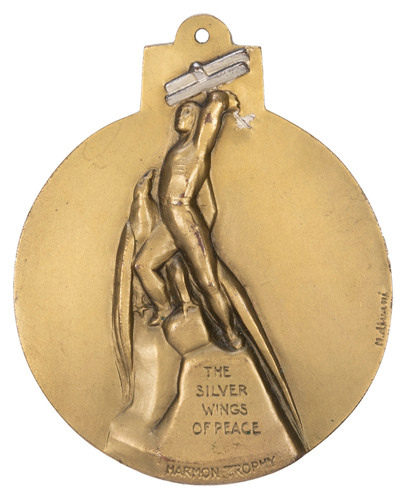 Harmon Trophy medal awarded in 1934 to aviatrix Jeannette Piccard, $2,880