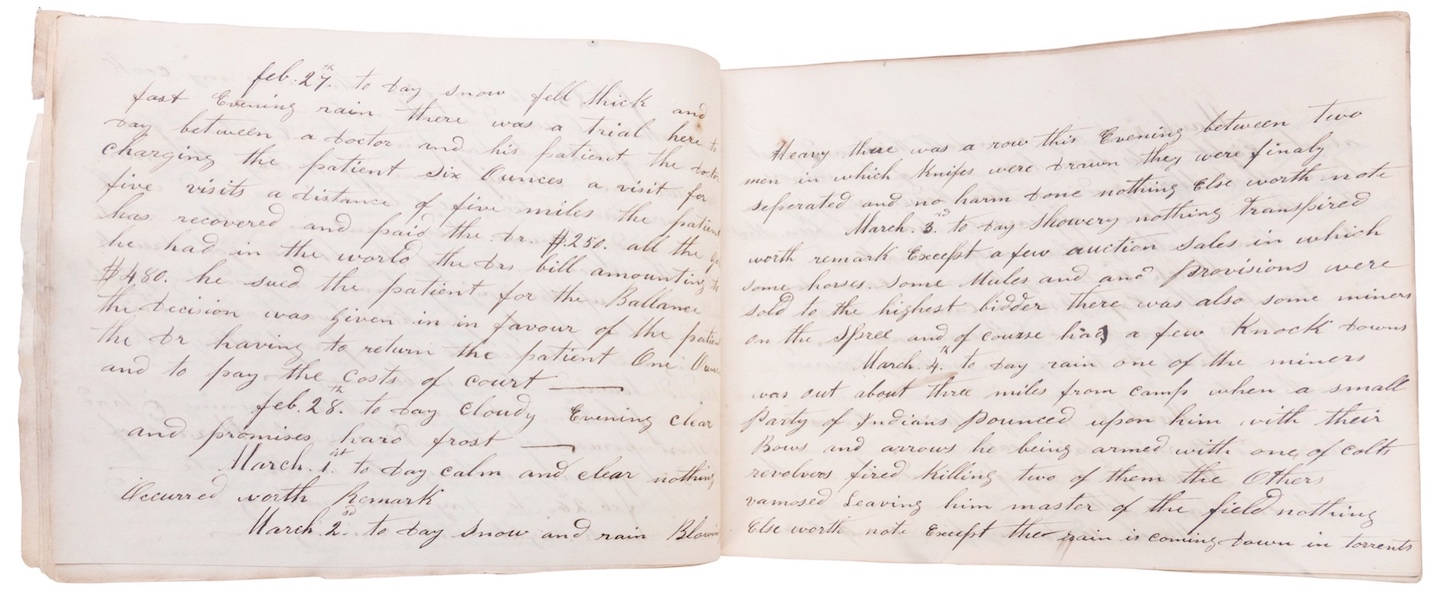 Handwritten 114-page diary by California Gold Rush-era miner John Johnston, $45,600