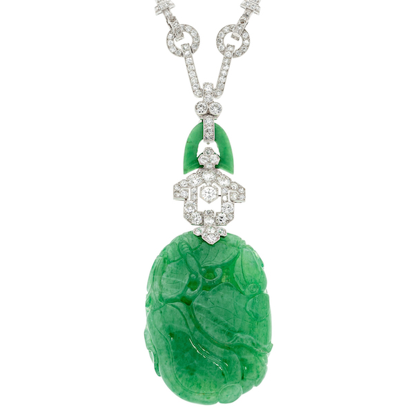 Art Deco Cartier jadeite jade, diamond and platinum necklace, $100,000. Image courtesy of Heritage Auctions