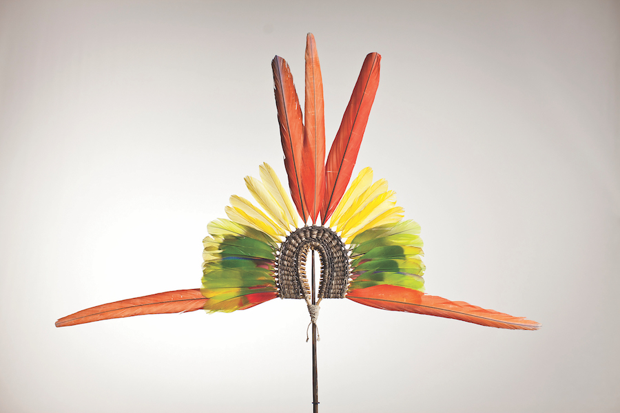 Kayapo / Mekranoti headdress (Akkapa-ri), Brazil, mid-late 20th century, feathers, cotton, reed. © 2012, courtesy of Hat Horizons, photograph by Matthew Hillman