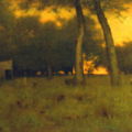 George Inness (1825-1984), ‘Sunset,’ 1892 oil on panel. Museum purchase; prior bequest of James Turner and prior gifts of Dr. Arthur Hunter, Mrs. Charles C. Griswold, Mr. and Mrs. Alexander Kasser, Dr. and Mrs. John J. McMullen, Mrs. Siegfried Peierls, John Ritzenthaler, and anonymous donors, 1994.27