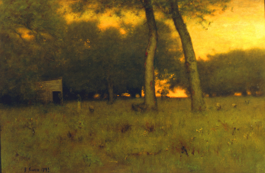 George Inness (1825-1984), ‘Sunset,’ 1892 oil on panel. Museum purchase; prior bequest of James Turner and prior gifts of Dr. Arthur Hunter, Mrs. Charles C. Griswold, Mr. and Mrs. Alexander Kasser, Dr. and Mrs. John J. McMullen, Mrs. Siegfried Peierls, John Ritzenthaler, and anonymous donors, 1994.27 