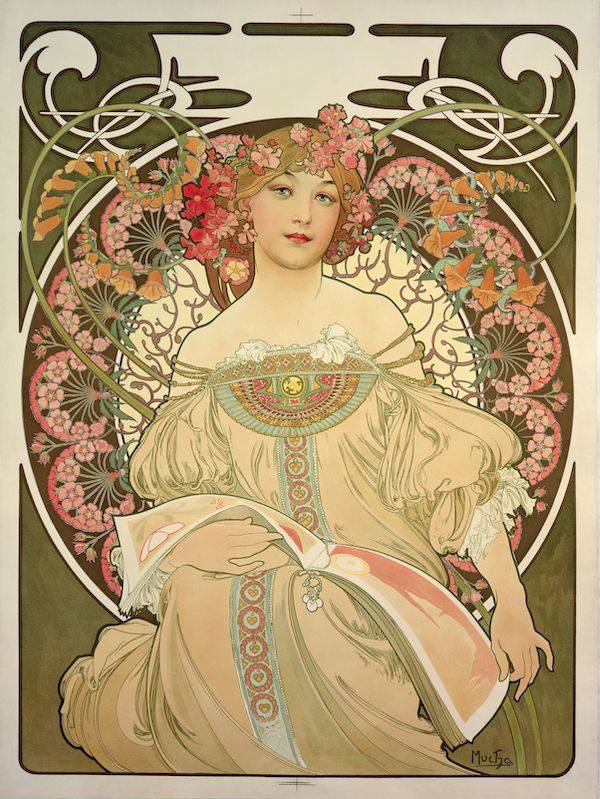 Alphonse Mucha, Czech (1860-1939), ‘Reverie,’ 1897. Color lithograph. Copyright © Mucha Trust 2022