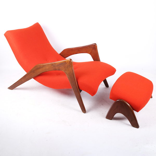 Adrian Pearsall Crescent lounge chair with ottoman, estimated at $4,000-$5,000