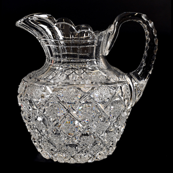 Signed Egginton pitcher in the Trellis pattern, with a triple-notched handle and hobstar base, sold in the March 4-5 auction for $11,500