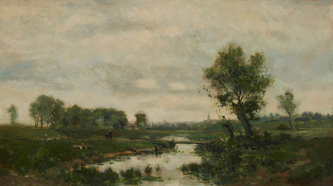 Charles-Francois Daubigny, ‘French River Scene with Bridge And Distant Town,’ $5,625